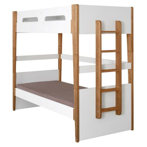 Pack Lit Superposé Avec Matelas Blanc Et Bois 90x190 Cm