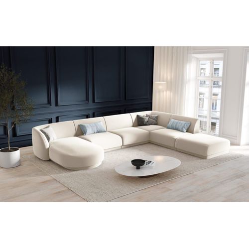 Canapé D'angle Côté Droit 6 Places En Tissu Velours Beige Clair