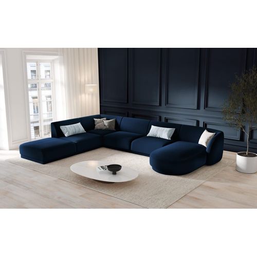 Canapé D'angle Côté Gauche 6 Places En Tissu Velours Bleu Roi