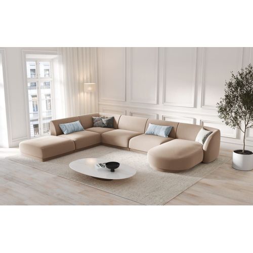 Canapé D'angle Côté Gauche 6 Places En Tissu Velours Cappuccino