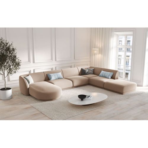 Canapé D'angle Côté Droit 6 Places En Tissu Velours Cappuccino