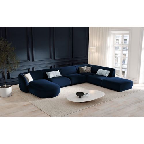 Canapé D'angle Côté Droit 6 Places En Tissu Velours Bleu Roi