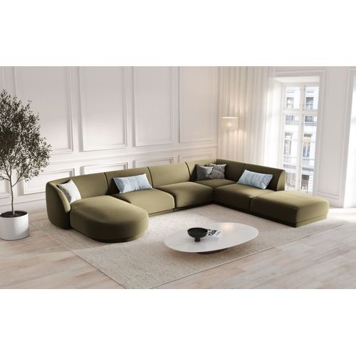 Canapé D'angle Côté Droit 6 Places En Tissu Velours Vert