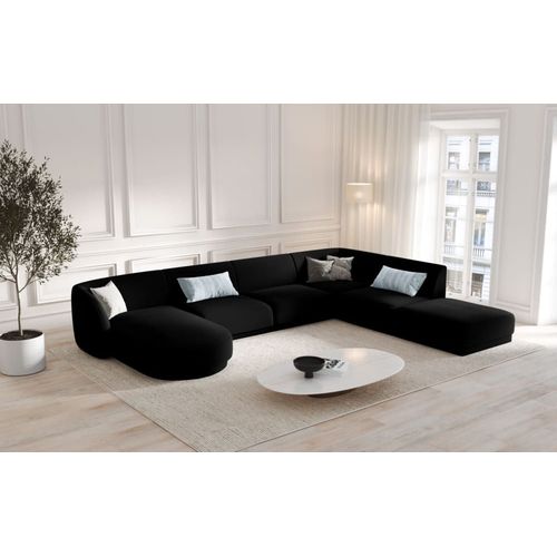 Canapé D'angle Côté Droit 6 Places En Tissu Velours Noir