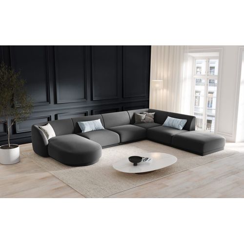 Canapé D'angle Côté Droit 6 Places En Tissu Velours Gris
