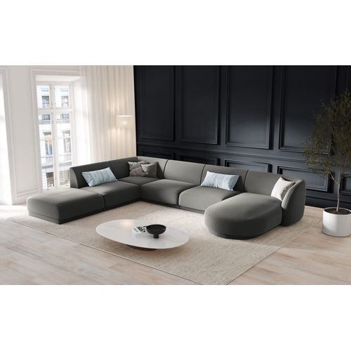 Canapé D'angle Côté Gauche 6 Places En Tissu Velours Gris Clair