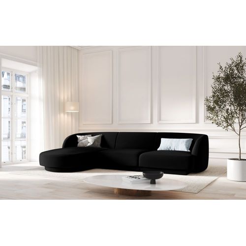 Canapé D'angle Gauche 4 Places En Tissu Velours Noir