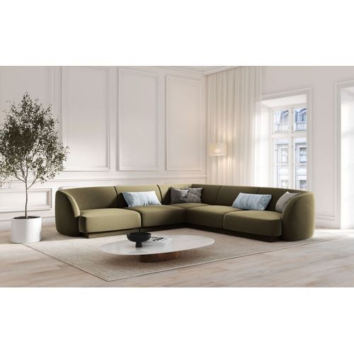 Canapé D'angle Symétrique 5 Places En Tissu Velours Vert