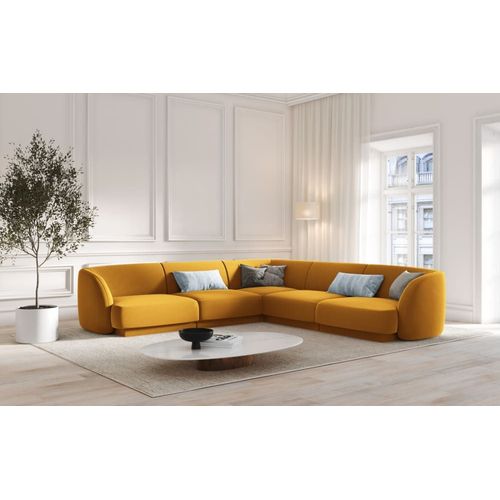 Canapé D'angle Symétrique 5 Places En Tissu Velours Jaune