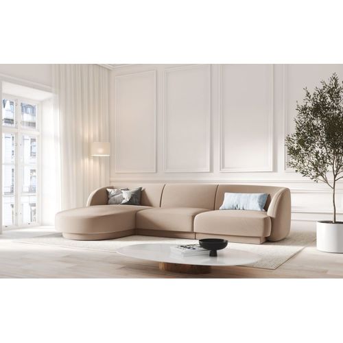Canapé D'angle Gauche 4 Places En Tissu Velours Cappuccino