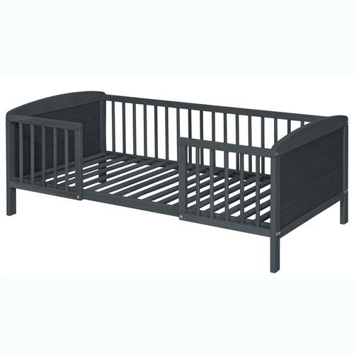 Lit Enfant Avec Barrières Bois Massif Gris 70x140 Cm
