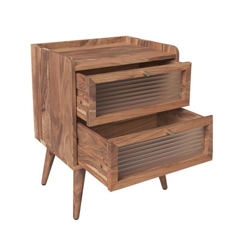 Table De Chevet En Bois D'acacia 2 Tiroirs