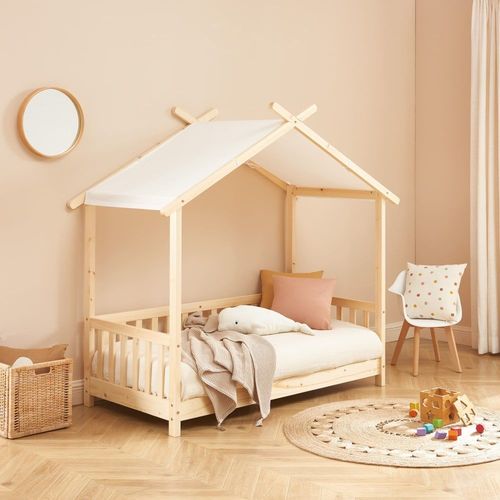 Lit Tente Pin Massif Sommier Inclus 70x140 Bois Clair