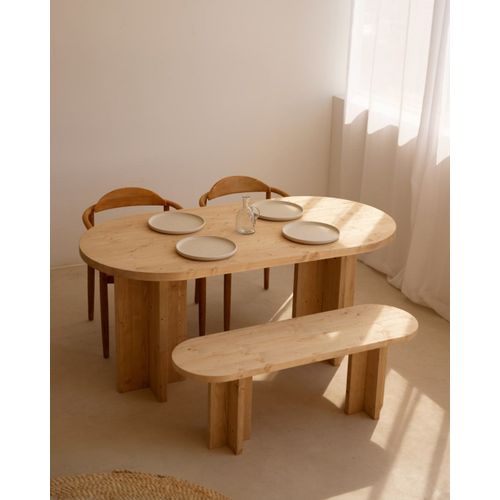 Ensemble Table À Manger Ovale Et Banc Bois De Sapin Marron 180x75cm