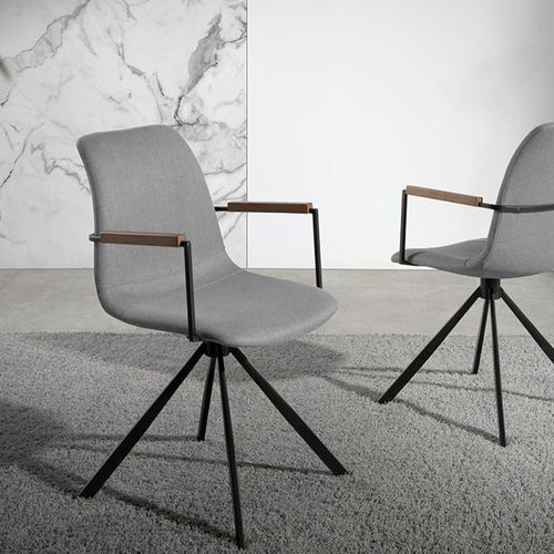 Chaise Pivotante Tissu Gris Pieds Noir