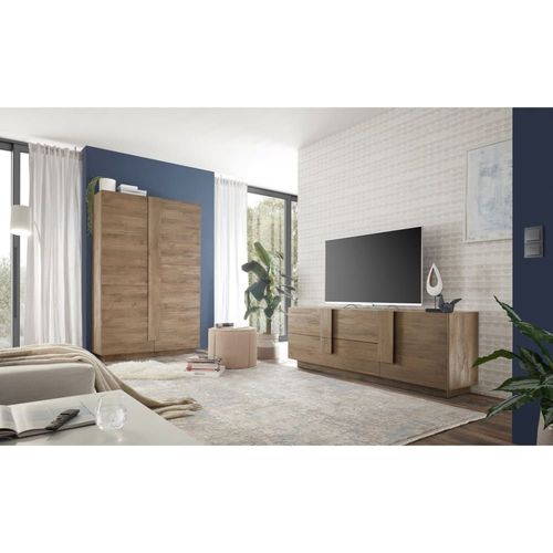 Meuble Tv 2 Tiroirs Et 1 Porte - L182 Cm - Effet Chêne Artisan