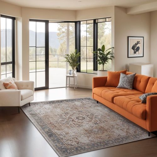 Tapis Vintage Lavable En Machine Marron/Ivoire 200x275
