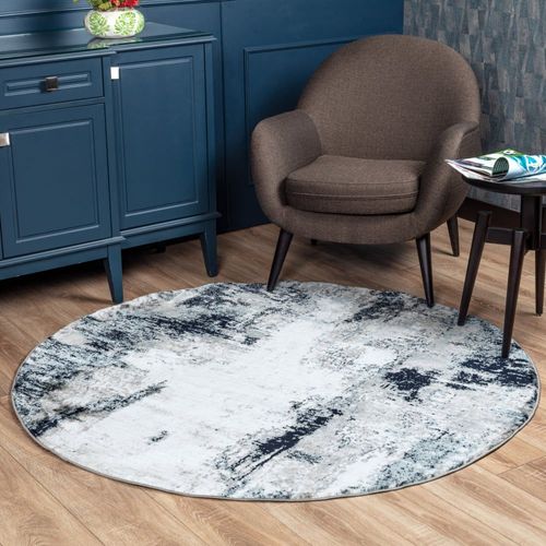 Tapis Rond Abstrait Moderne Bleu/Blanc/Gris Ø 160