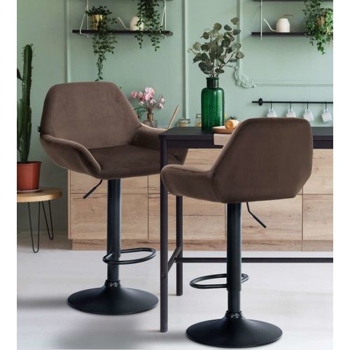 Tabouret De Bar Velours Ajustable Pivotant Velours Marron