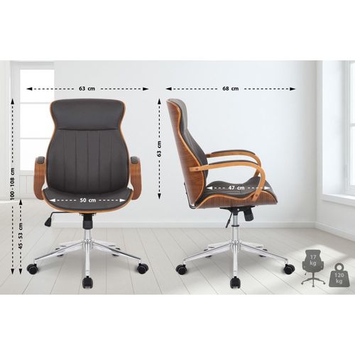 Chaise De Bureau Réglable En Similicuir Noyer / Marron
