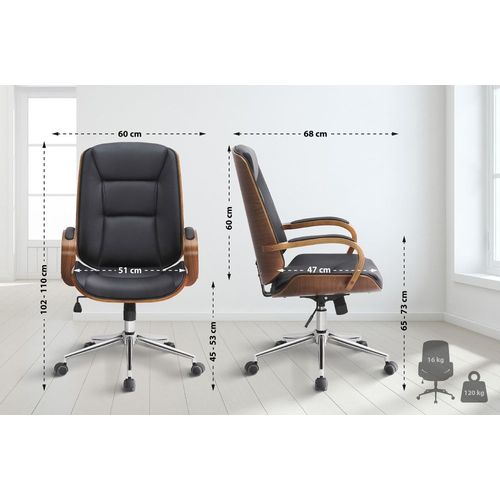 Chaise De Bureau Pivotant Ergonomique En Similicuir Noyer / Noir