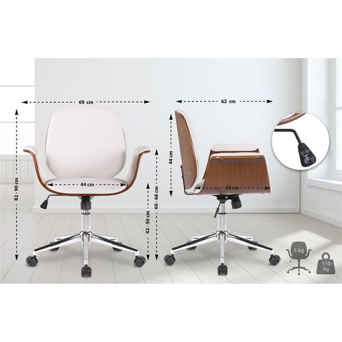 Chaise De Bureau Réglable En Bois Noyer / Blanc