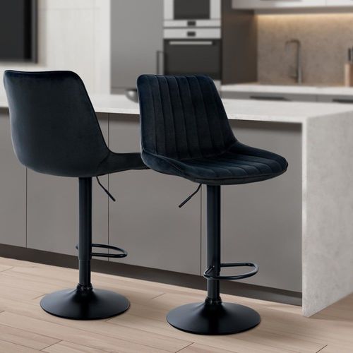 Tabouret De Bar Velours Ajustable Pivotant Velours Noir