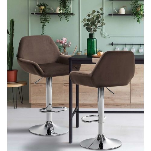 Tabouret De Bar Velours Ajustable Pivotant Velours Marron
