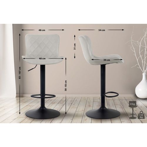 Tabouret De Bar Ajustable Pivotant Velours Crème