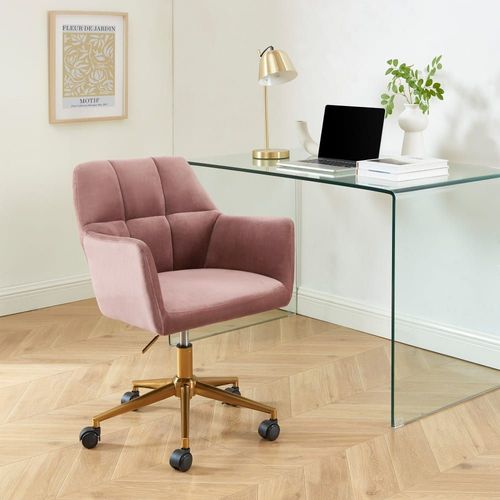 Fauteuil Mona En Velours Rose Avec Pieds Dorés