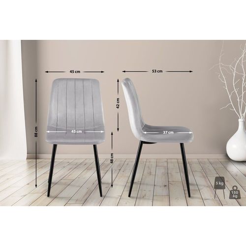 Chaise De Salle À Manger Avec Pieds Métal Assise En Velours Gris