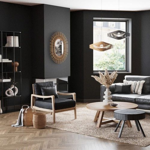 Fauteuil Cuir Noir Pieds Frêne Naturel Pablo