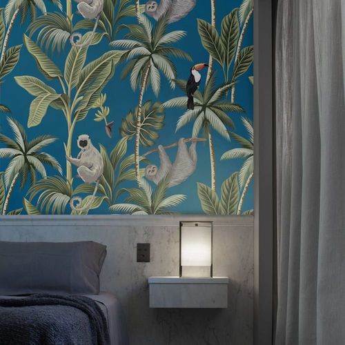Papier Peint Bleu Jungle,papier écologique fin,200x280cm,8 feuilles