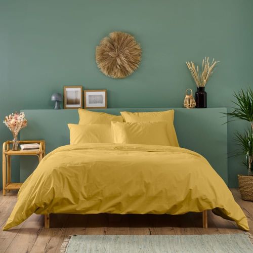 Parure De Lit 2 Personnes Coton Percale Moutarde 240x260cm