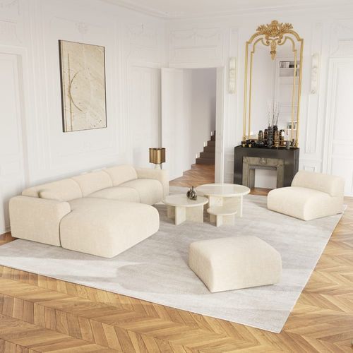Fauteuil Sans Accoudoirs Velours À Motifs Crème