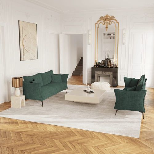 Canapé 4 Places Velours À Motifs Vert Émeraude