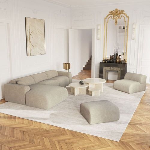 Fauteuil Sans Accoudoirs Velours À Motifs Beige