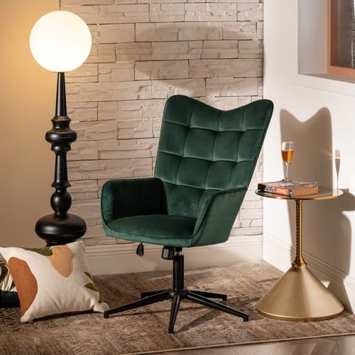 Fauteuil Relax Rembourré Hauteur Réglable Pivotant En Velours Vert