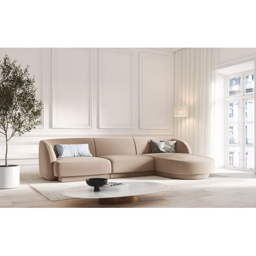 Canapé D'angle Droit 4 Places En Tissu Velours Cappuccino