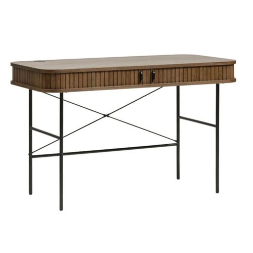 Bureau 2 Portes Angles Arrondis En Bois Et Métal L120cm - Bois Foncé