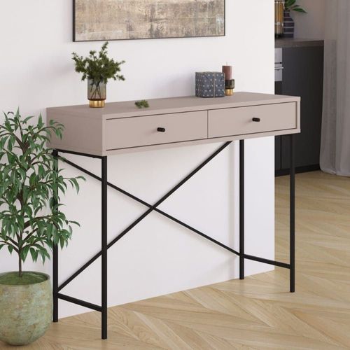 Console 2 Tiroirs Couleur Moka Et Pieds En Métal - L110 Cm