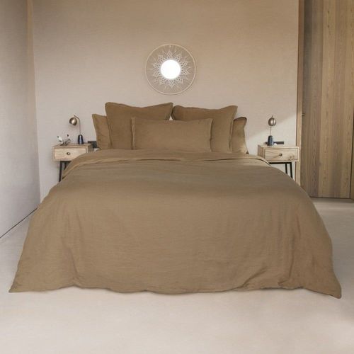 Drap Housse Lin Lavé Caramel 160x200x30