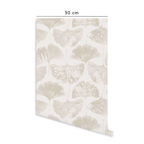 Papier peint vinyle adhésif feuille de gingko écru 50x300 cm