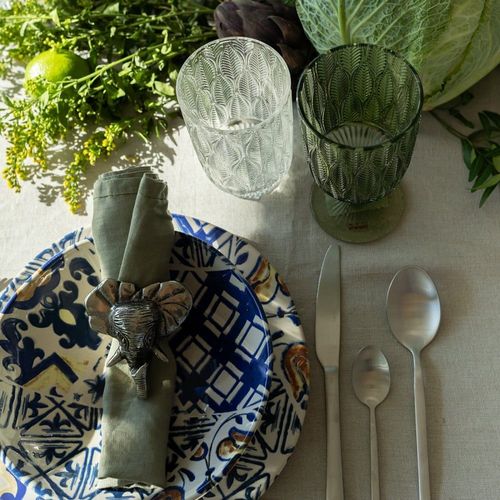 Assiette Plate En Céramique Bleue Et Blanche D26 - Lot De 4