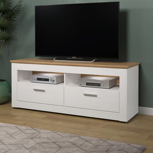 Meuble Tv 2 Tiroirs, 2 Niches - L148 Cm - Blanc