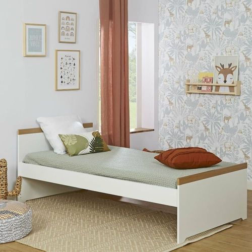Lit Enfant Avec Matelas Effet Bois Blanc 90x190 Cm