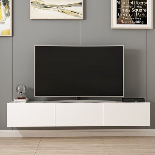 Meuble Tv Suspendu 3 Portes Blanc - L180 Cm