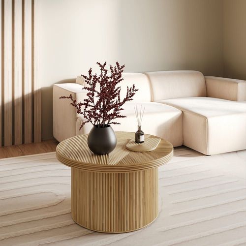 Table Basse Ronde D80 Cm En Rotin Naturel