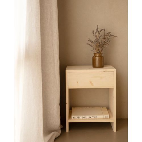 Table De Chevet En Bois De Sapin Avec Un Tiroir Beige 40x40cm