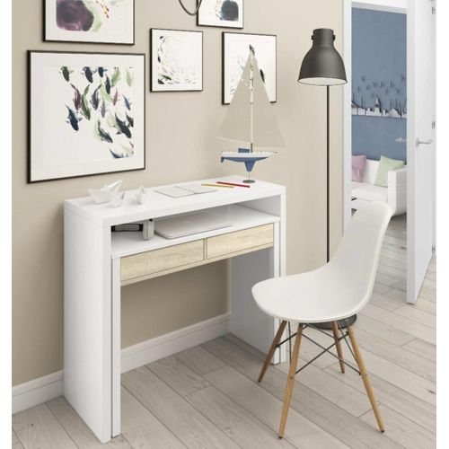 Bureau Effet Bois Beige, Blanc 98x36 Cm
